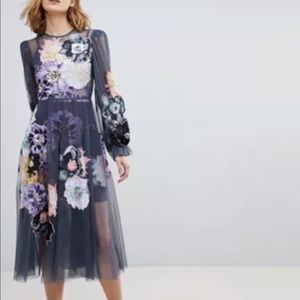 ASOS Floral Appliqué Embellished Smock Dress